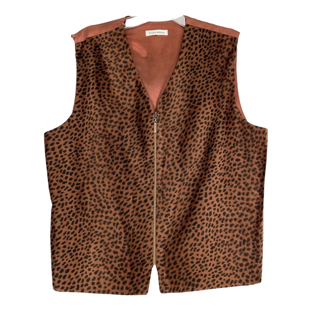 Vtg Zip Faux Suede  Leopard Vest  Sz 10 Brown Cowgirl Western Maximalist Indie